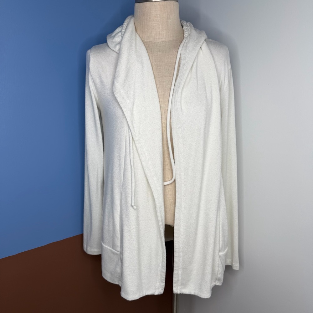 78&Sunny White Knit Long Cardigan Open Hoodie with‎ Pockets Size Small